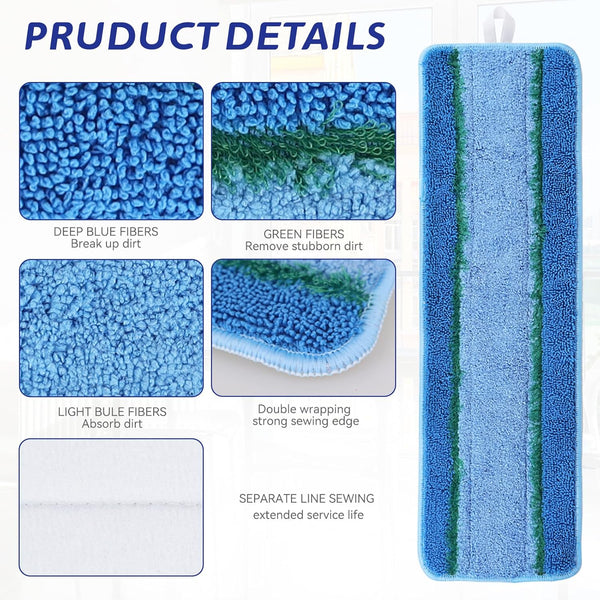 Upgraded Replacement Microfiber Mop Pads for Rubbermaid Commercial 18 Inch Mop 17 Inch Mop, Reusable Wet & Dry Commercial Cleaning Flat Mop System
