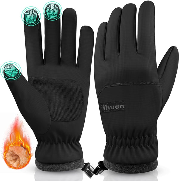 Ihuan Winter Waterproof Ski Gloves Men Women, Snow Warm Cycling Cold Weather, Driving Biking Running