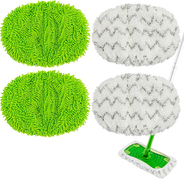 4 Pack Reusable Mop Pads Compatible with Swiffer Sweeper Mop,Wet Pads Refill & Dry Sweeping Cloths,Chenille & Microfiber Refill Pads for Wood
