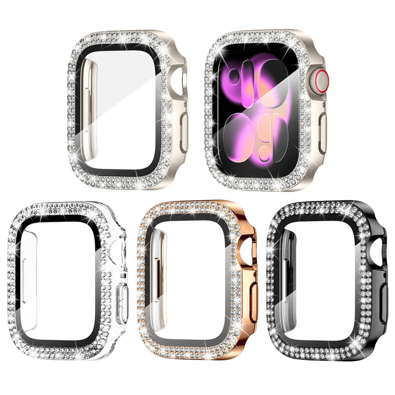 Goton 4 Pack for Apple Watch Series 10 Screen Protector 46Mm Bling Case, Women Glitter Diamond Rhinestone Face Cover for Iwatch Accessories 46Mm