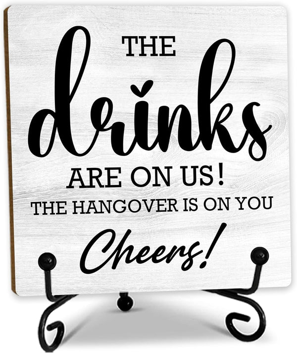 5 Inches Bar Sign, the Drinks Are on Us! Cheers! Desk Table Decoration, Gifts for Colleagues New Couples and Friends, Bars and Pubs Decorations, Bar Decorations for Home and Accessories- A17