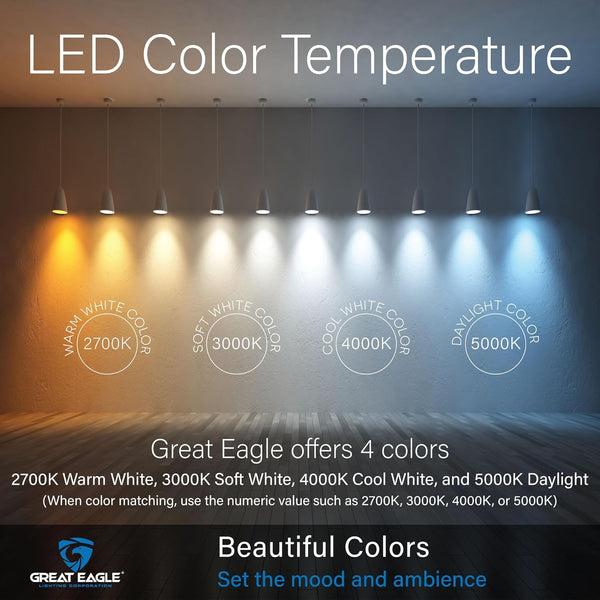 Great Eagle GU24 Led Bulb - A19 Shape, 9W (60W Equivalent), Dimmable, 5000K Daylight, UL Listed, Twist-In Light Bulb, 2 Prong Light Bulbs (4-Pack)