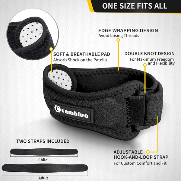 CAMBIVO 2 Pack Knee Braces for Women and Men, Patella Knee Support Strap, Basketball, Running, Hiking, Volleyball, Tennis, Squats