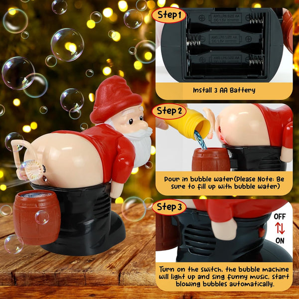 Santa Claus Bubble Butt Machine, Automatic Bubble Blower Machine Santa Claus Toy, Funny Santa Automatic Fart Bubble Machine with Music & Flashing