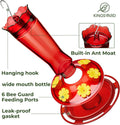 Kingsyard Glass Hummingbird Feeder for Outdoors Hanging - 6 Bee Guard Feeding Ports & Built-In Ant Moat, Wild Bird Feeder for outside Garden Yard