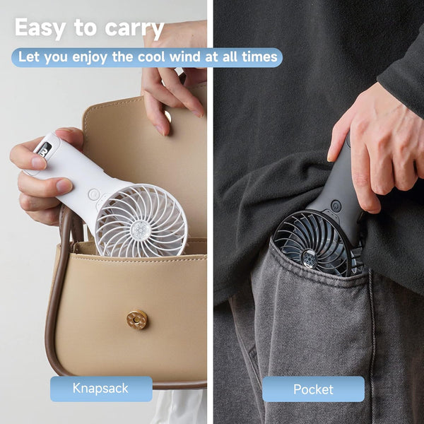 QQT Mini Handheld Fan,4 Speed Adjustable Portable Battery Operated Fans,Usb Rechargeable Desk Fan with Mirror,Max 20 Hrs Hand Fan for Travel