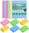 MEUUT 12 Packs Swedish Dishcloths and Kitchen Sponges for Cleaning, Reusable Absorbent Compressed Cellulose Cleaning Sponge Dish Clothes for