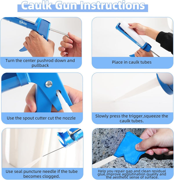 Caulk Gun Kit Smooths No-Drip Silicone Caulking Gun and Caulking Tools, Sealant Tools Grout Scraper for Kitchen Bathroom Sink Joint,With Gift Box