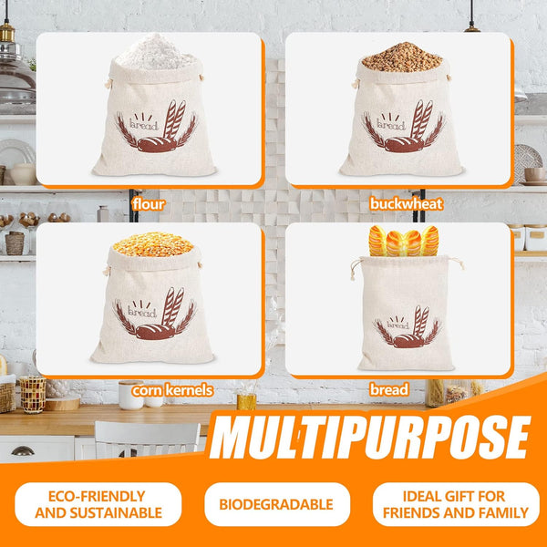 Dunzy 20 Pcs Linen Bread Bag Reusable Container Drawstring Bread Bags Storage Unbleached for Food Baking Kitchen Sandwich Bakery Picnic Wedding