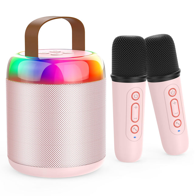 Mini Karaoke Machine for Kids Portable Bluetooth 5.3 Speaker Led Lights with 2 Wireless Microphones Karaoke Gifts for Gi