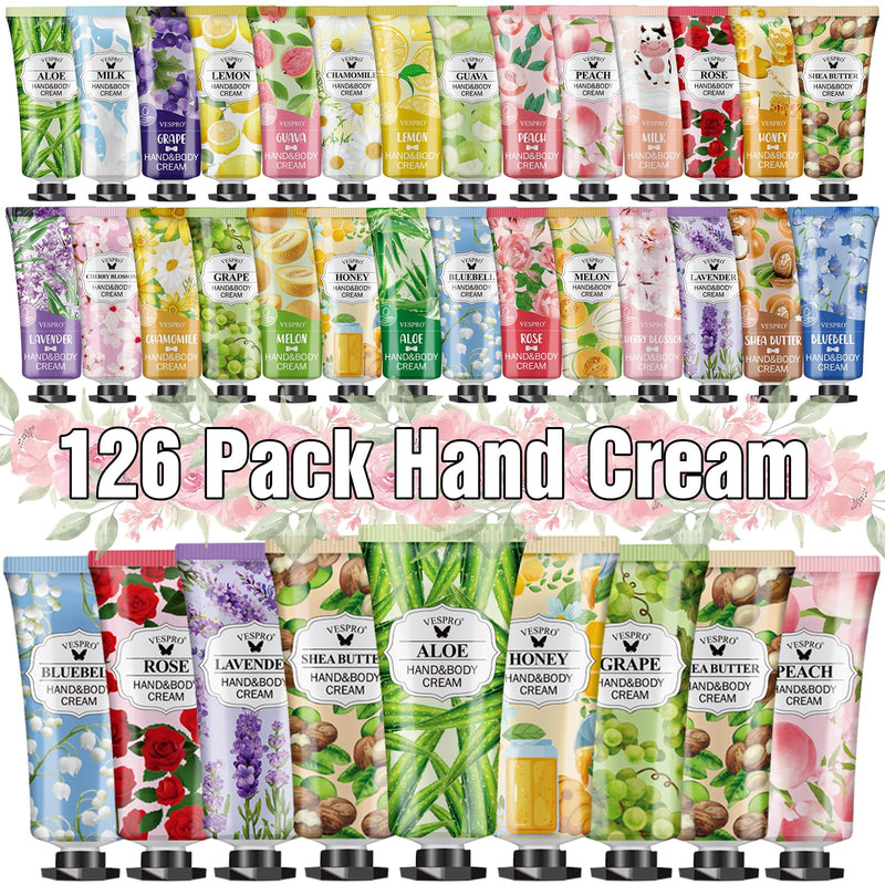 VESPRO 126 Pack Mothers Day Gifts Hand Cream Set for Women, Bulk Hand Lotion Travel Size for Dry Cracked Hands, Mini Hand Lotion for Thank You