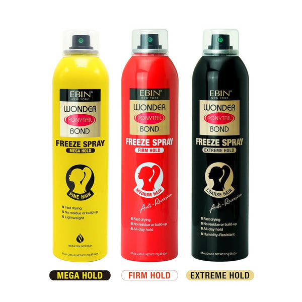 EBIN NEW YORK Wonder Ponytail Bond Freeze Spray Extreme Firm Hold - Coarse Hair 8Oz/ 245Ml | Long Lasting Hold, 24-Hour Frizz Control, Shine