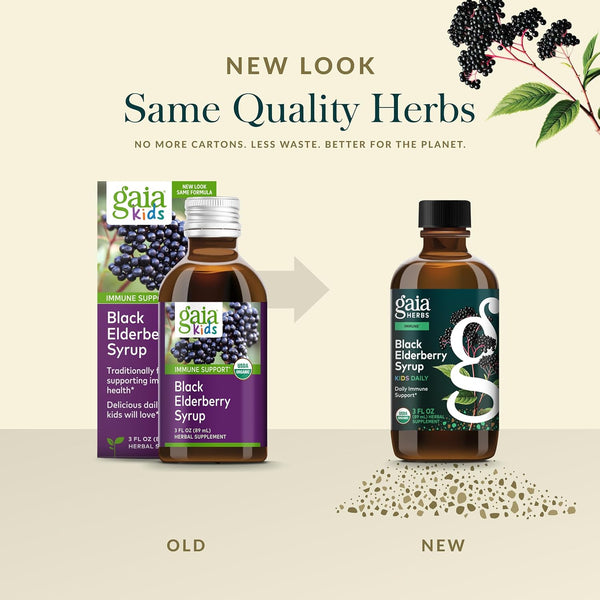 Gaia Herbs GaiaKids Black Elderberry Syrup - Delicious Immune Support Supplement for Kids* - with Organic Black Elderberries & Honey - USDA