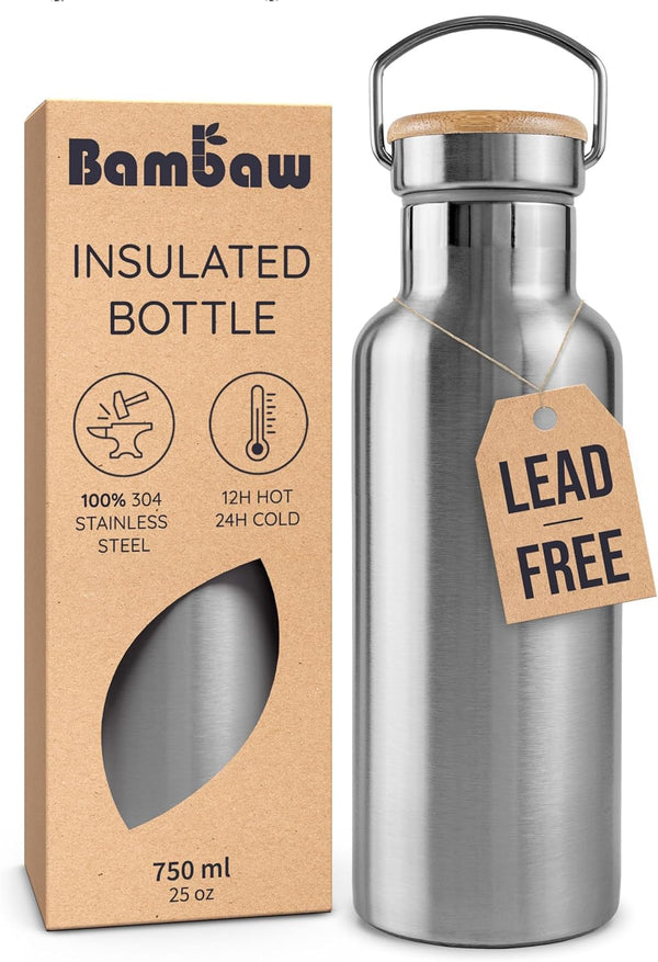 Bambaw Insulated Water Bottle 24Oz | Stainless Steel Water Bottle | Insulated Water Bottles | Travel Water Bottle | Metal Water Bottle | Large