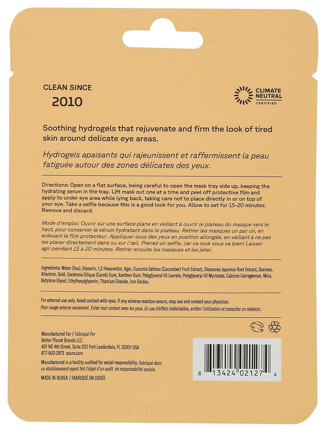 Acure Radically Rejuvenating under Eye Hydrogel Mask, Provides Anti-Aging Support, & Silk Tree, Purple, Cucumber, 0.236 
