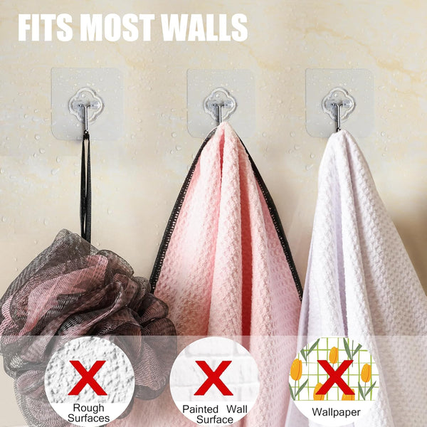 Adhesive Hooks, 32 Pack 33Lb(Max) Sticky Hooks, Transparent Reusable Removable Adhesive Hooks for Hanging, Wall Hooks for Hanging Can Be Use for