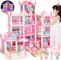 Doll House, Dream Dollhouse for Girls Pretend-Play DIY Dollhouse Kit - 4-Story 11 Rooms Playhouse with 4 Dolls Toy Figures, Furniture and