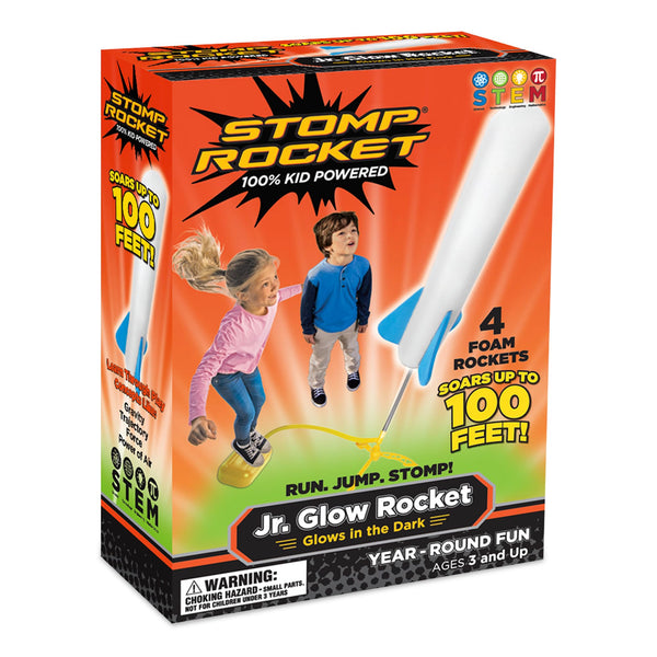 Stomp Rocket Jr Glow Rocket Launcher for Kids - 4 Glow-In-The-Dark Rockets - Outdoor Fun Toy Gift for Boys & Girls - STEM Soft Foam Blaster Set