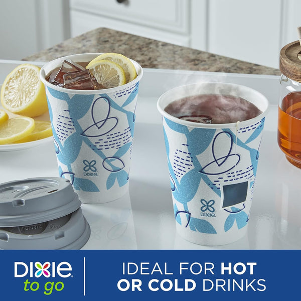 Dixie to Go Medium Paper Coffee Cups with Lids, 12 Oz, 14 Count, Disposable Cups for On-The-Go Hot Beverages