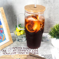 ANOTION Glass Cups with Lids and Straws - 40 Oz Tumbler with Handle and Straw Glass Water Bottles Drinking Glasses with Straws Iced Coffee Cups