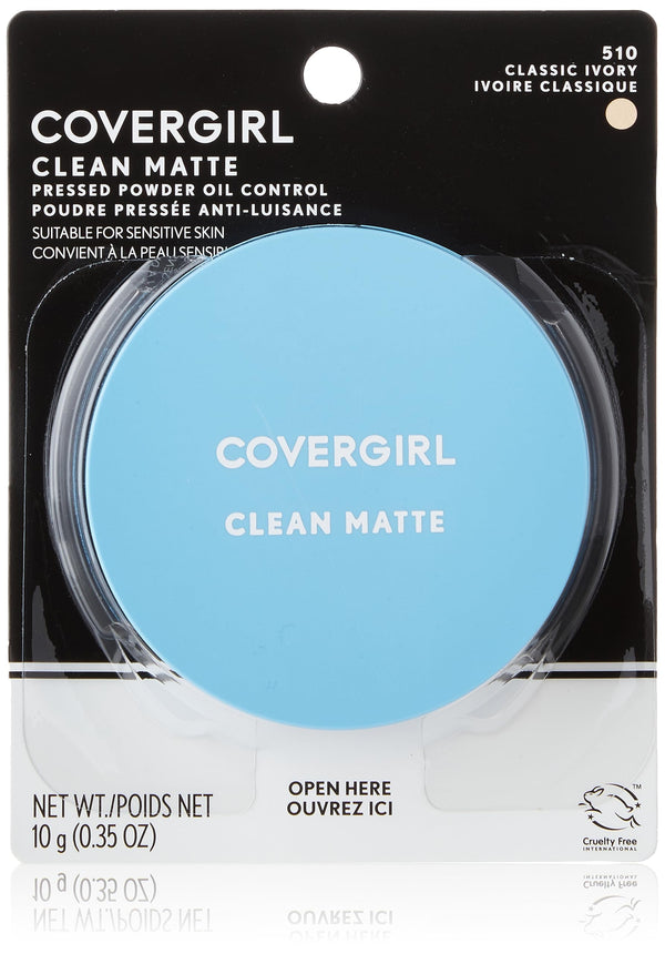 COVERGIRL Clean Matte Pressed Powder, Oil Control Powder, 1 Container, .35 Fl Oz, Face Powder, Oil Free Loose Powder, Matte Finish, Lightweight,