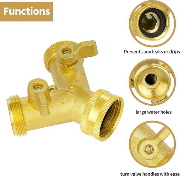 AUTOMAN Hose Splitter 2 Way, Garden Hose Splitter, 100% Rustproof Brass Water Hose Splitter with Adjustable Flow Valves, Seamless Design & 2 Extra
