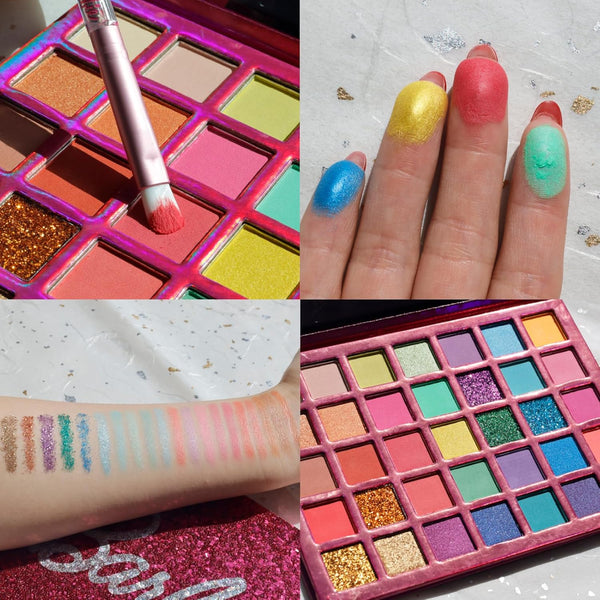 Barbie 35-Well Shadow Palette, Shimmery and Opaque Colors, Pigmented Blendable, 8 Application Brushes Ages 8+, Perfect for Parties, Sleepovers &