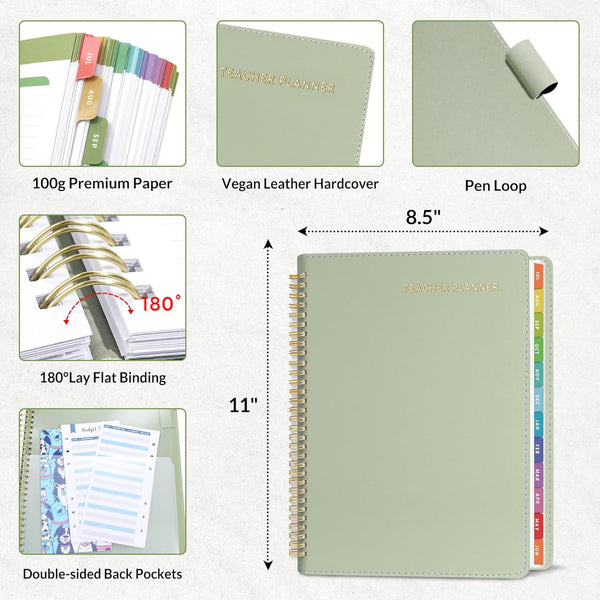 SUNEE Teacher Planner 2025-2026 Academic Year with 7 Periods, Jul 2025 - Jun 2026 Lesson Planner Book 8.5"X11" School Agenda with Subjects,