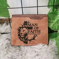 Kasutoo Men'S PU Wallet Multiple Card Slots, Id Window with Laser Engraving Pattern (Lion Man of Faith)