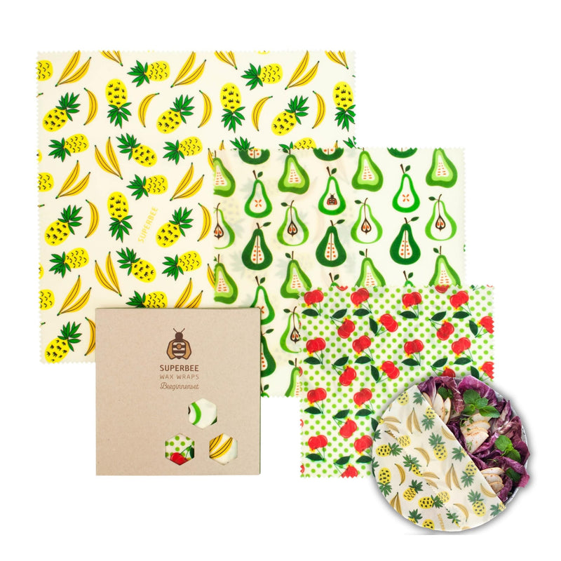SUPERBEE Beeswax Wrap for Food, Set of 3 Bees Wax Wraps, Reusable Bees Paper for Wrapping Vegetables, Cheese, Bowl Covers and Sandwich Wrapping