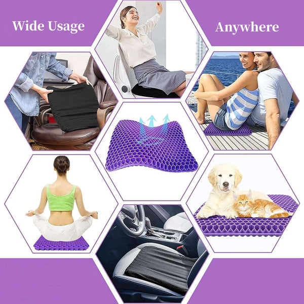 Gel Seat Cushion for Long Sitting, Double Thick Office Desk Home Wheelchair Seat Cushions for Back Hip Sciatica Tailbone Pain Sore Pressure