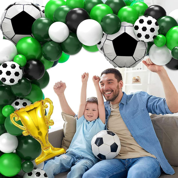 Soccer Party Decorations, 122Pcs Soccer Birthday Party Decorations Supplies with Latex Balloons Happy Birthday Banner Tablecloth and Cake Toppers