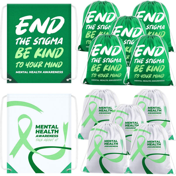 Kacctyen 12 Pcs Mental Health Drawstring Backpacks Stigma Cinch Bags Sport Gym Drawstring Bags Polyester Sack Pack Cinch Tote for Mental Health
