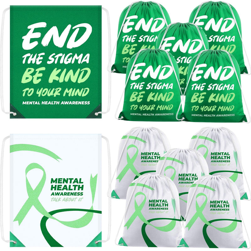 Kacctyen 12 Pcs Mental Health Drawstring Backpacks Stigma Cinch Bags Sport Gym Drawstring Bags Polyester Sack Pack Cinch Tote for Mental Health