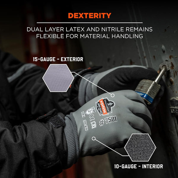 Ergodyne Proflex 7501 Coated Waterproof Winter Work Gloves Gray, Medium, 1 Pair