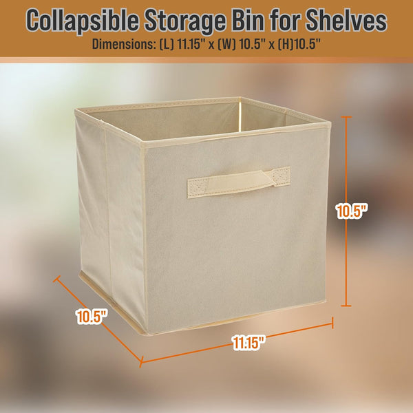 Home-Complete Storage Cubes - 8-Piece Collapsible Storage Bin Set for Shelves - for Organizing the Home, Office, Playroom, and Nursery (Beige)