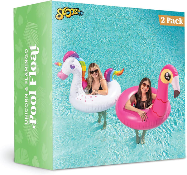 JOYIN 2-Pack Flamingo Unicorn Pool Float - Fun Floaties Inflatable Swimming Pool Tubes Toys Party Decorations, Summer Vacation Lake Beach Floaty