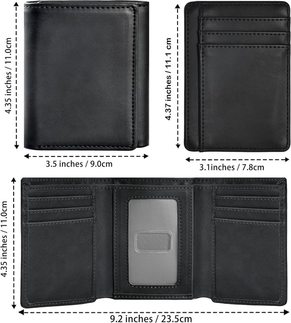 Trifold Wallet for Men, Leather Wallets with 8 Card Slot and 2 Money Pocket and 1 Clear Photo Slot + 1 Minimalist Leather Card Pocket with 6 Card