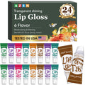 AZEN 24 Pack Lip Gloss Set, Clear Lip Gloss Bulk, Lip Oil for Dry Cracked Lips Moisturizing Hydrating Nourishing with Vitamin E, Valentines Gifts