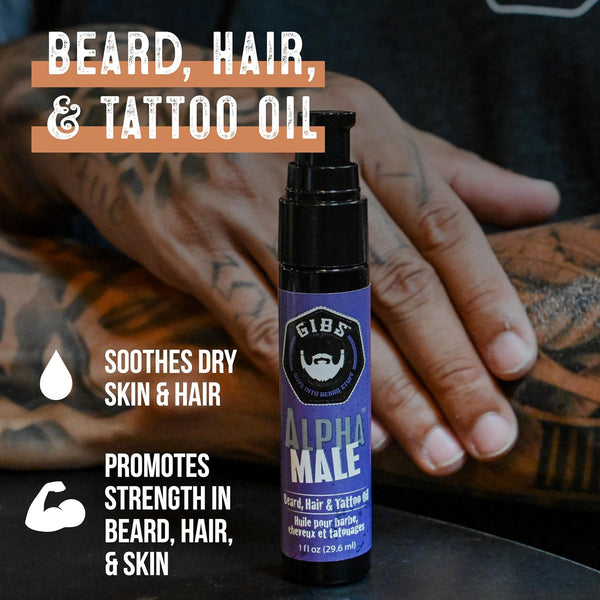 GIBS Beard, Hair & Tattoo Oil - Softens & Strengthens Beard Growth, Moisturizes Skin (4 Scents, 2 Sizes)