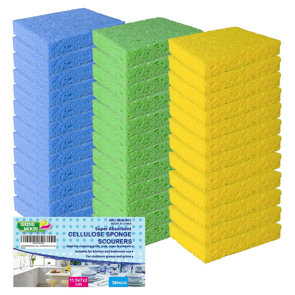 36 Pk Pop-Up Compressed Cellulose Sponges, Heavy Duty Scrub Kitchen Sponge, Clean Tough Messes without Scratching Eco Friendly Reusable