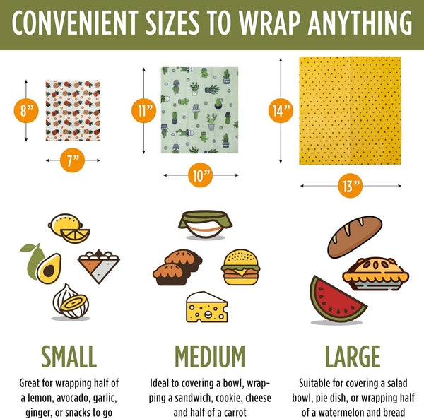 Trifecta Living Co. Versatile Beeswax Wraps,Set of 7-Fresh Food Keeper, Durable & Easily Cleaned, Sustainable Step towards a Zero-Waste Kitchen,