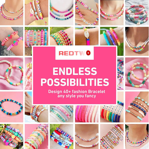 Redtwo 5100 Clay Beads Bracelet Making Kit, Flat Preppy Beads for Friendship Jewelry Making,Polymer Heishi Beads with Charms Gifts for Teen Girls