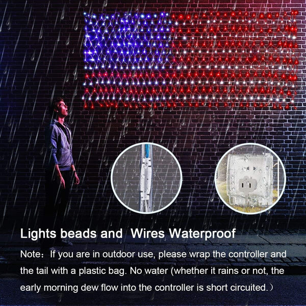 HYH American Flag Lights with 420 Super Bright Leds Waterproof Led Flag Net Light of the United States for Memorial Day,Yard,Garden