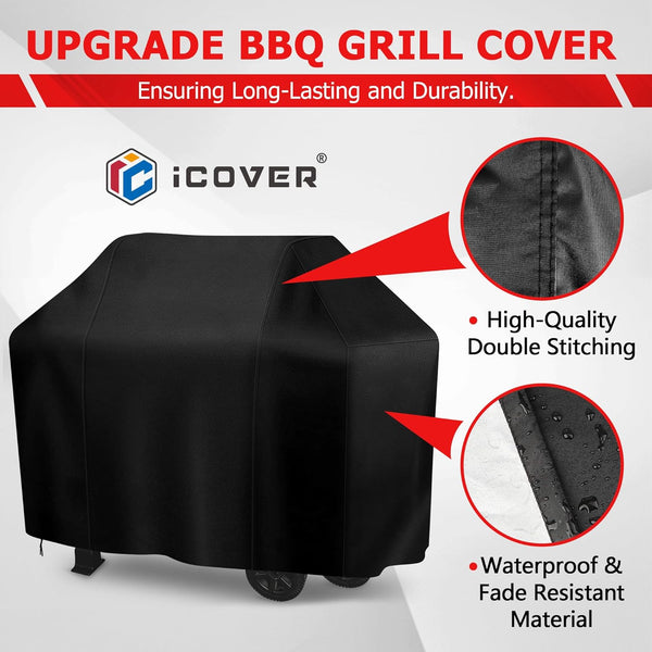 Grill Cover 58 Inch, Icover Waterproof BBQ Gas Grill Cover, Polyester Easy On/Off, Dustproof Fade Resistant for Weber Char-Broil Nexgrill and More
