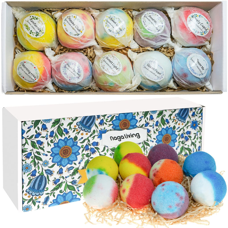 Bath Bombs Gift Set, 10 Organic Bubble Bombs, for ValentineâS Day, Christmas