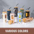 Glass Tumbler with Lid and Straw, 46 Oz Iced Coffee Cup with Handle, Glass Water Bottles with Silicone Sleeve, Glass Cup with Straws - Pearl Straw