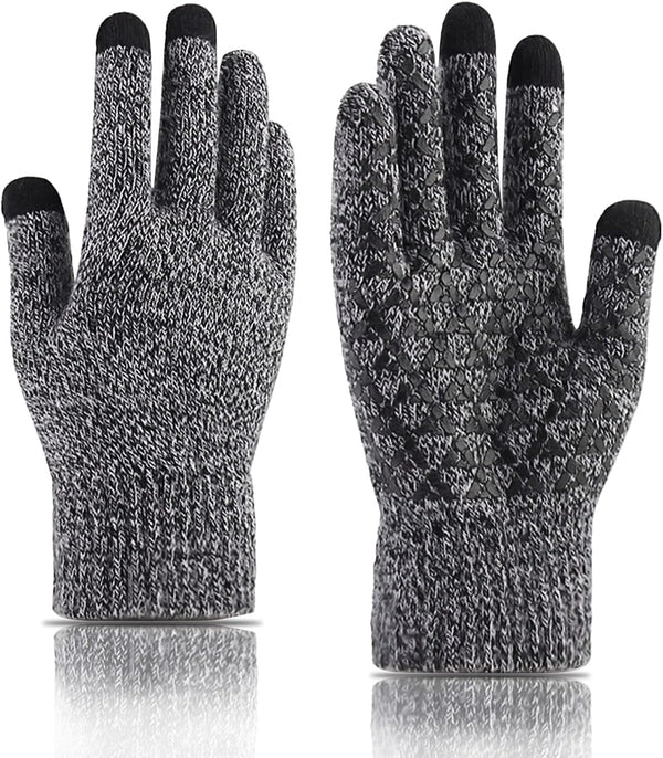 Andiker Winter Knit Gloves, Men Women Touch Screen Cold Weather Gloves, Full Finger Soft Warm anti Slip Gloves for Hiking