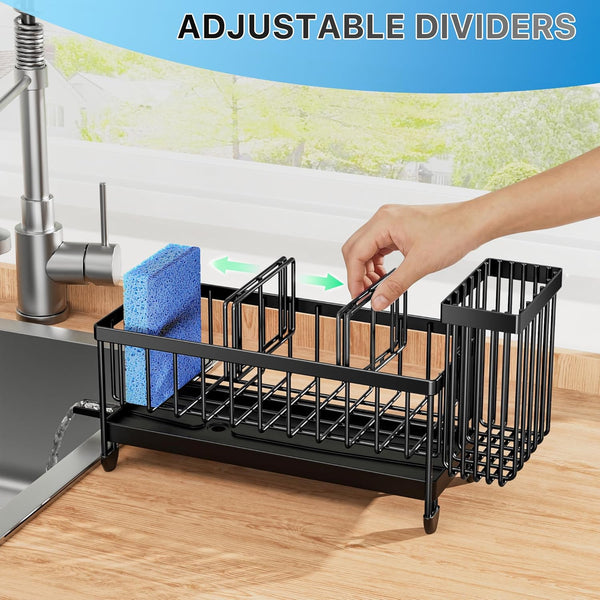Cisily Black Sponge Holder for Kitchen Sink, Sink Caddy Organizer with High Brush Holder, Kitchen Countertop Organizers and Storage Essentials,