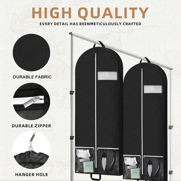43" Garment Bags for Travel and Storage, Travel Suit Bags for Men Women with 2 Clear Pockets, Storage Bags for Clothes, Suits, Shirts, Coats